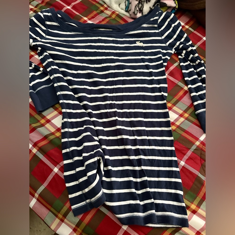 Abercrombie & Fitch Navy and White Striped Tee
